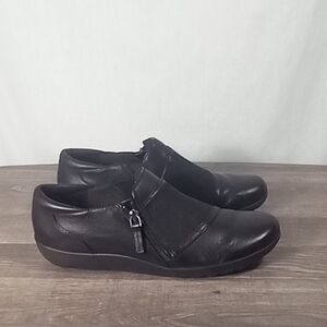 Clarks Black Medora Gale Side Zipper Loafers Size 9M